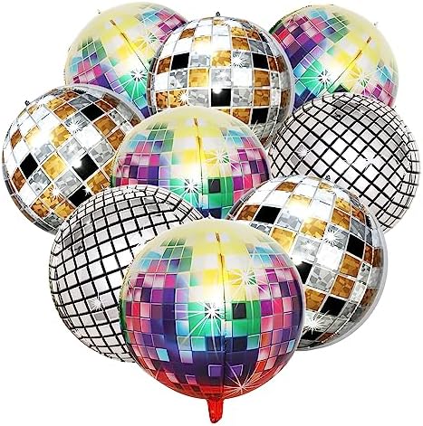 Kaluofan 9PCS Disco Balloons 22 Inches 4D Colorful