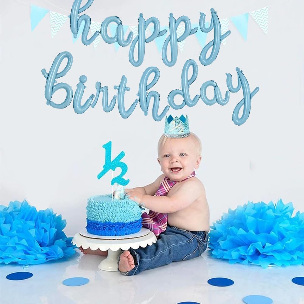 TONIFUL Light Blue Happy Birthday Balloons Banner