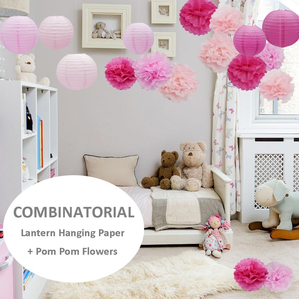 Hocansen 18PCS Paper Lanterns Pom Poms Decor Set