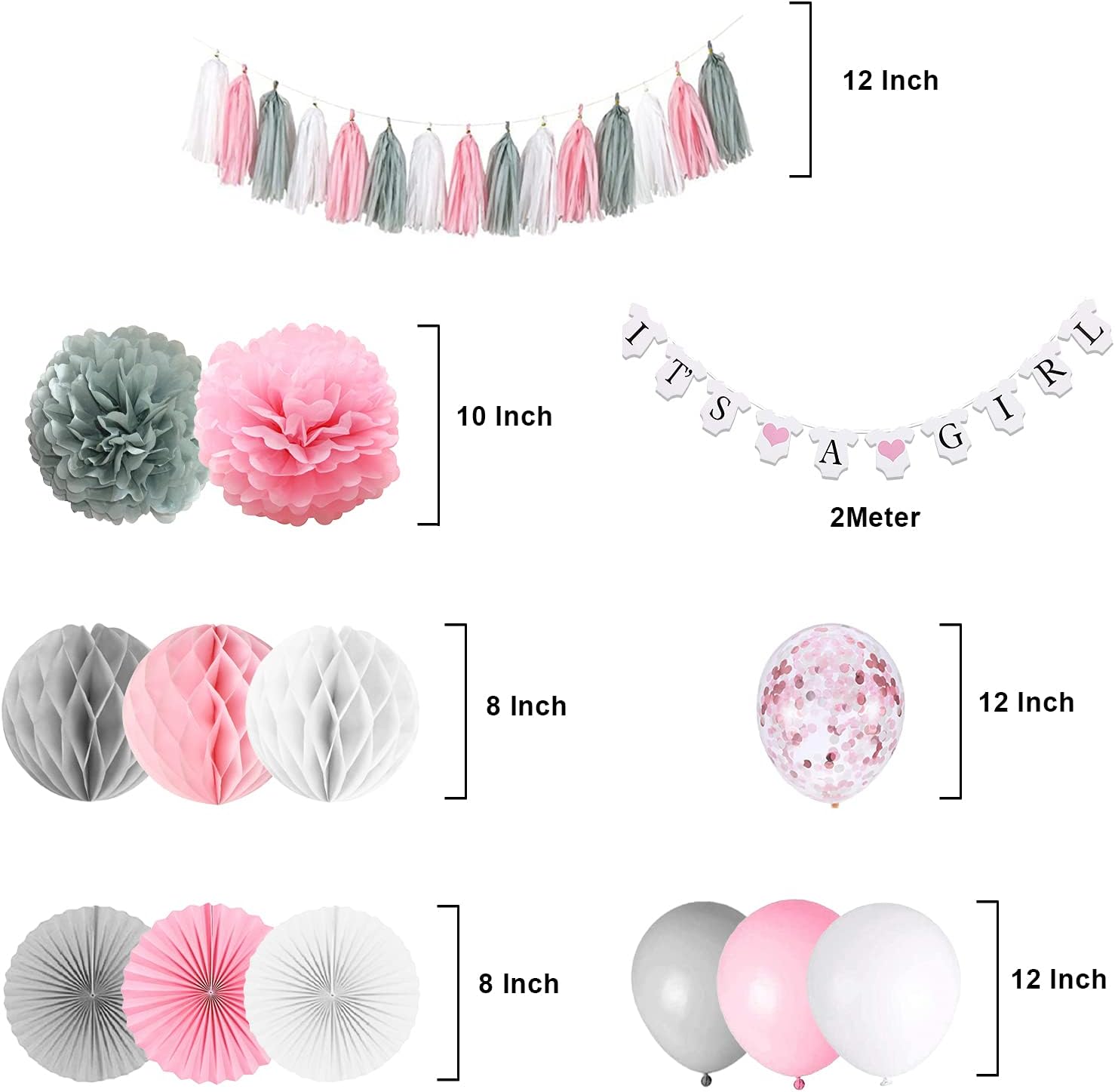 Baby Shower Decorations for Girl Pink and Grey