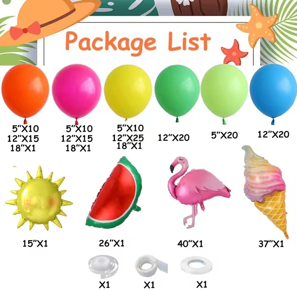 Tropical Hawaiian Balloons Arch Kit 144pcs Summer Party Decor