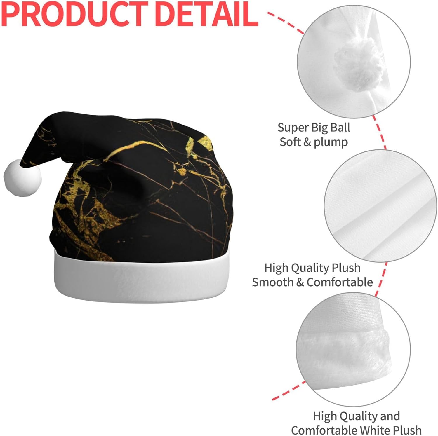 QINZHENG Personalized Santa Hat Black Gold Print Christmas Headwear for Women