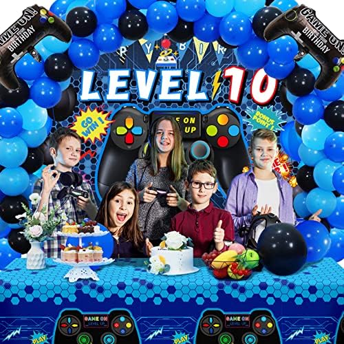 90PCS Blue 10th Birthday Video Game Decorations for Boys