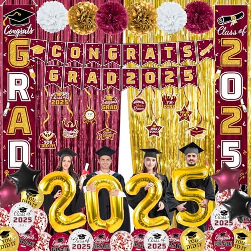 2025 Graduation Party Decorations Maroon Gold Set