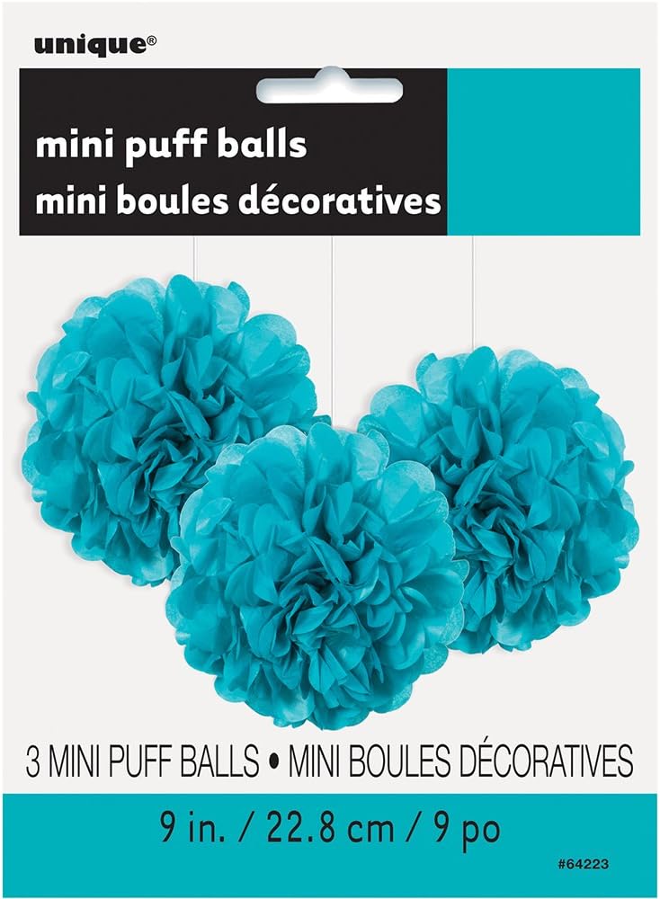 Caribbean Teal Mini Puff Tissue Decorations 3 Ct