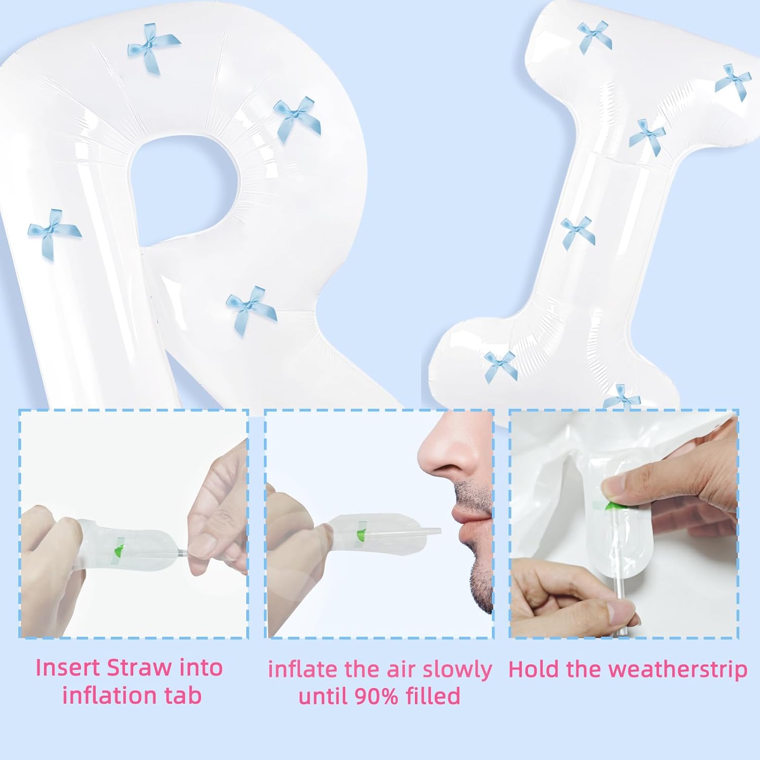 40 Inch White Jumbo Bride Balloons with Blue Bows