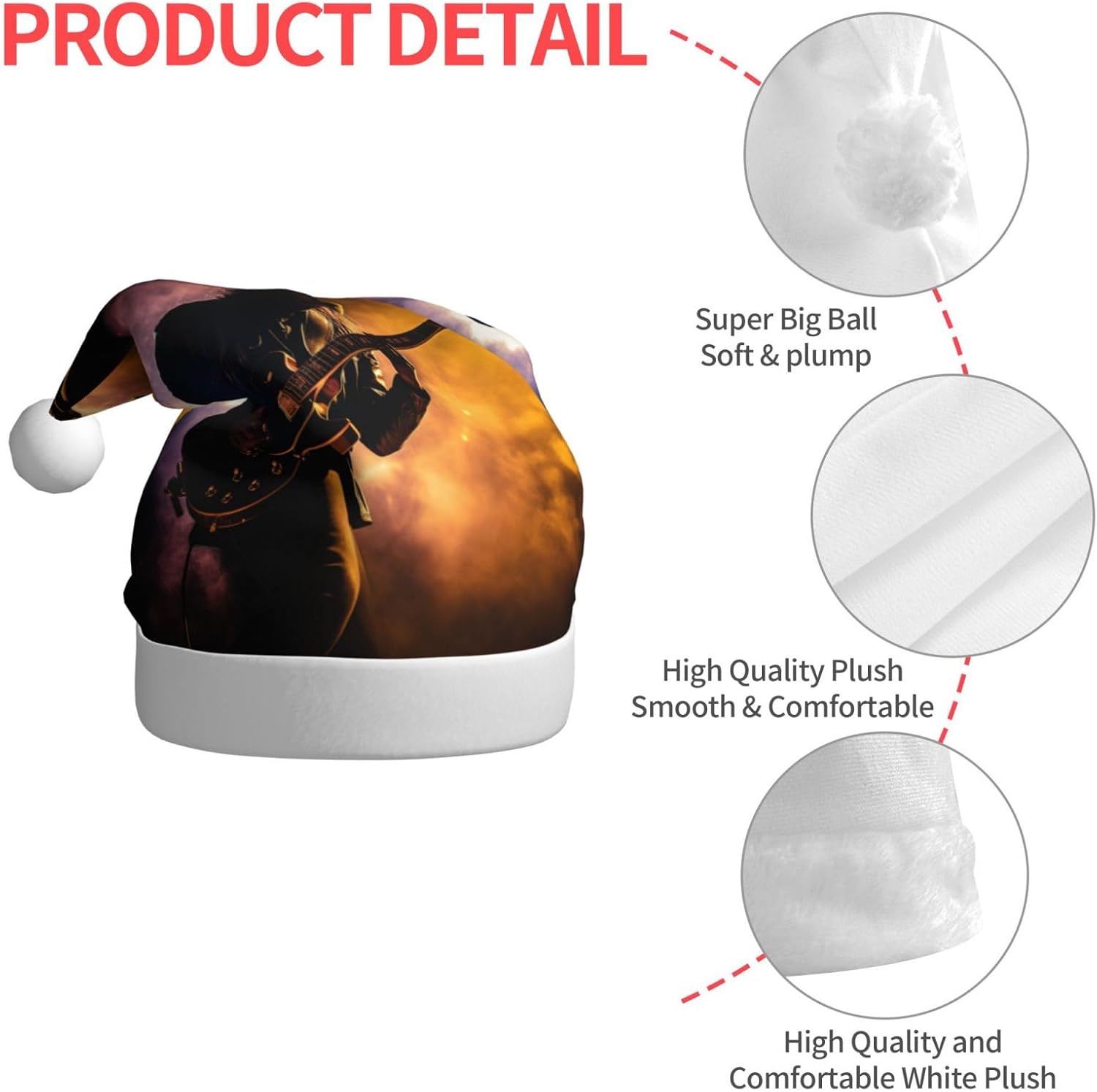 Personalized Santa Hat with Musical Guitar Print for Women