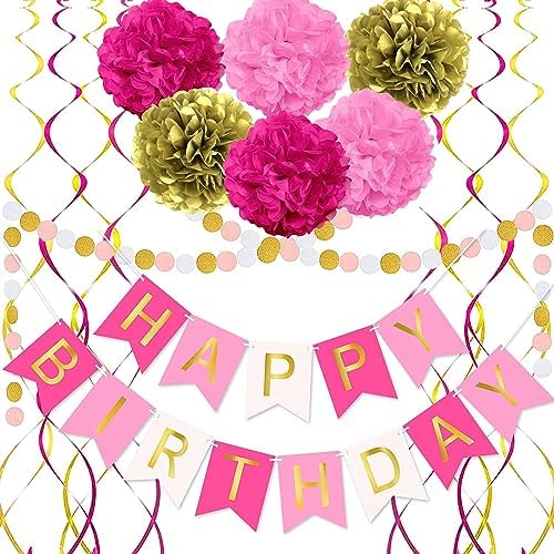 Hot Pink and Gold Birthday Decorations Set