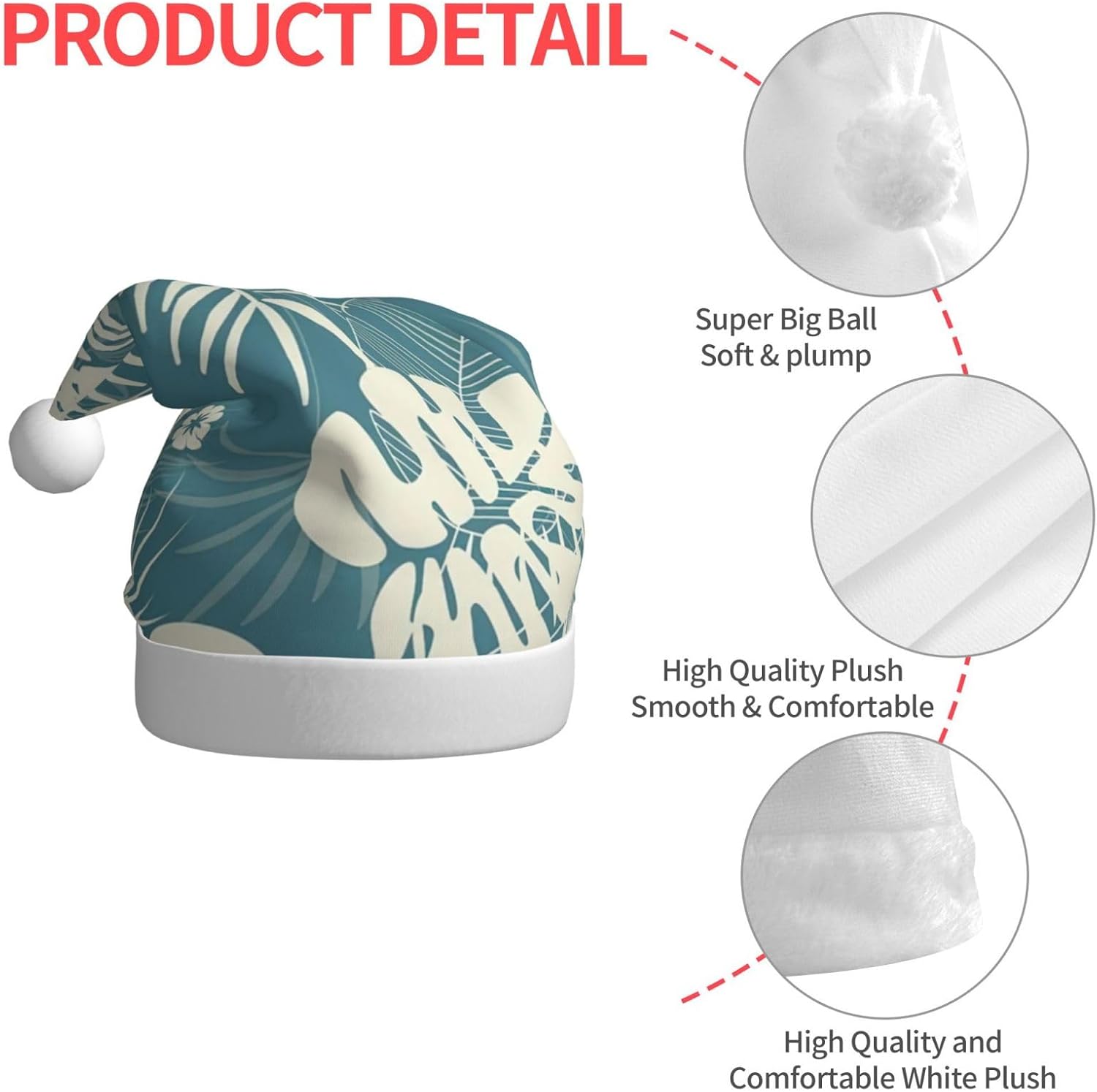 QINZHENG Velvet Santa Hat with Leaves Print