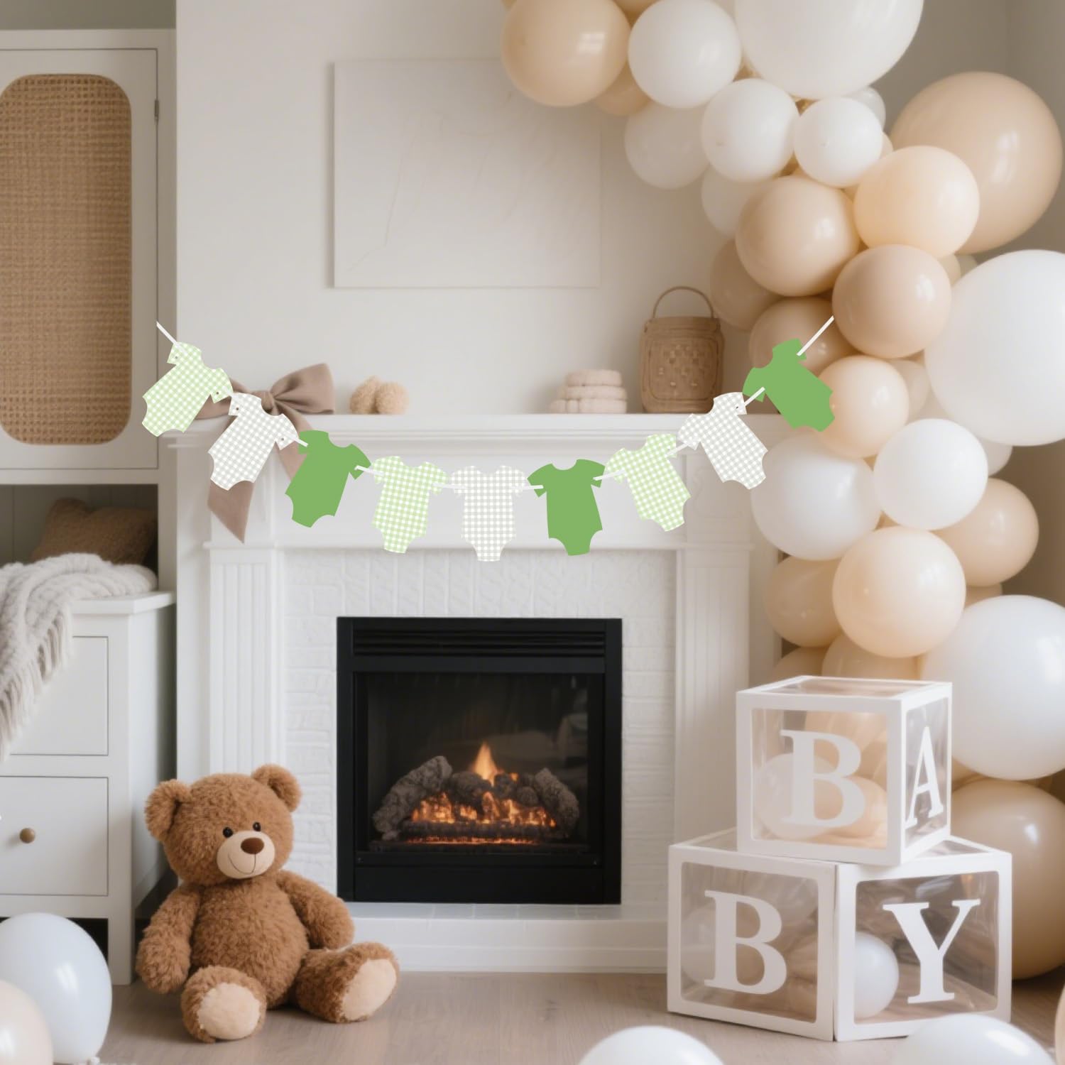 ALISSAR Green Gingham Bodysuit Baby Shower Banner