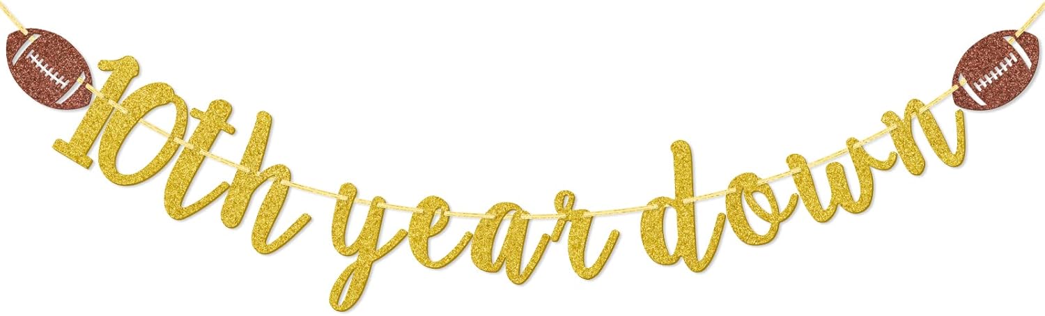 10th Year Down Glitter Football Banner