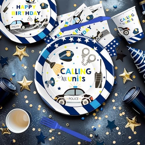 Police Party Decorations Tableware Set for 24 Guests
