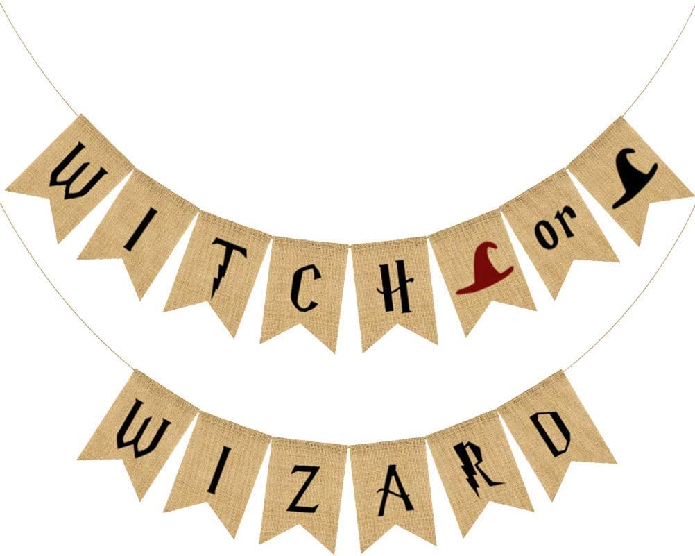 Halloween Witch Or Wizard Burlap Banner