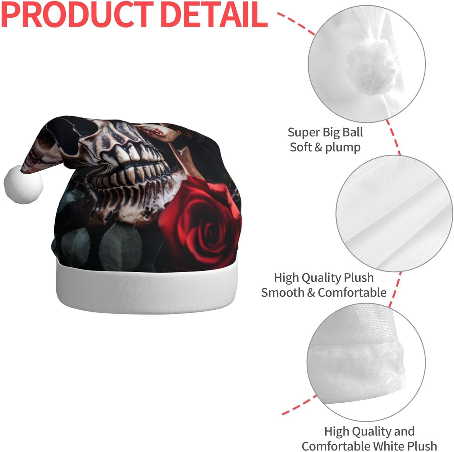 QINZHENG Skull and Red Rose Santa Hat