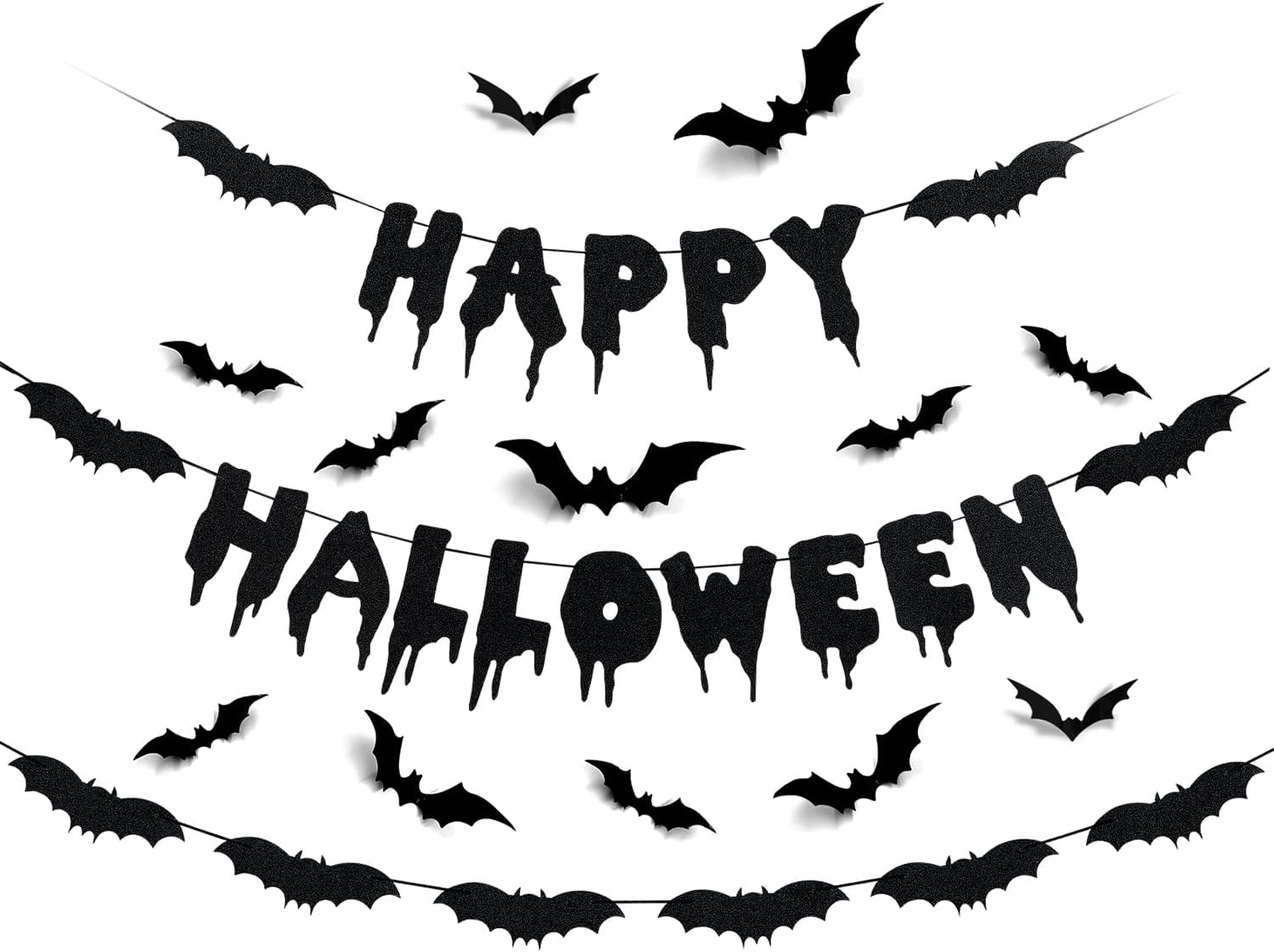 LeeSky Black Glitter Halloween Banner and Bat Wall Decals