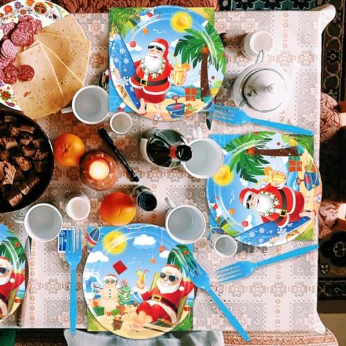 48pcs Beach Hawaiian Santa Party Tableware Set for 16 Guests