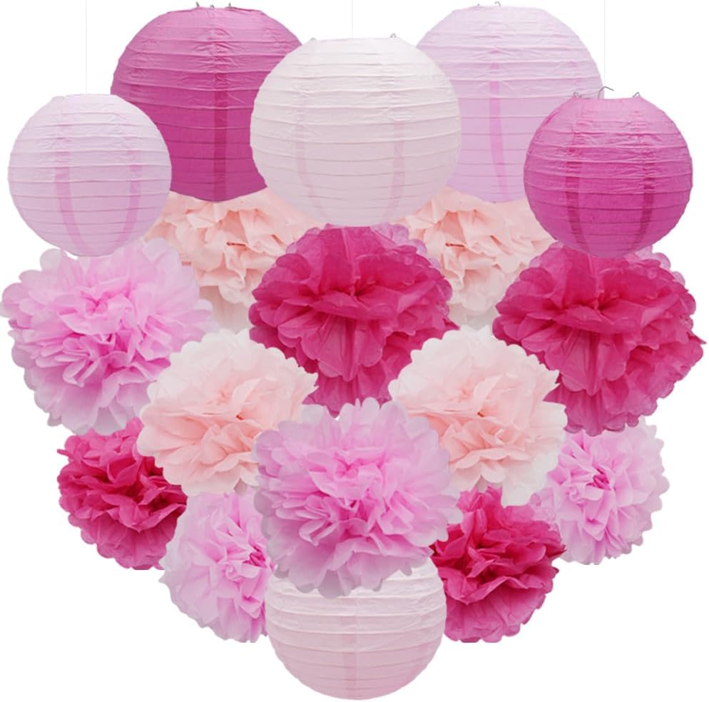 Hocansen 18PCS Paper Lanterns Pom Poms Decor Set