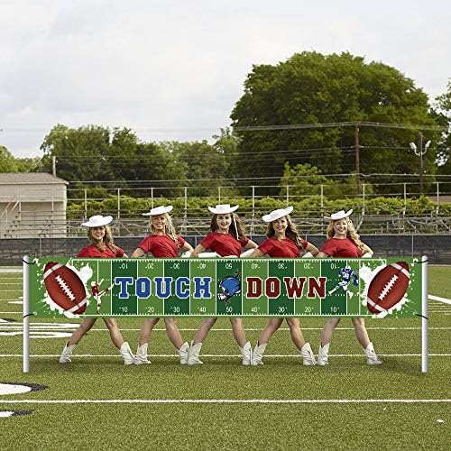 Large Football-Themed Birthday Party Banner with Hanging Ribbon