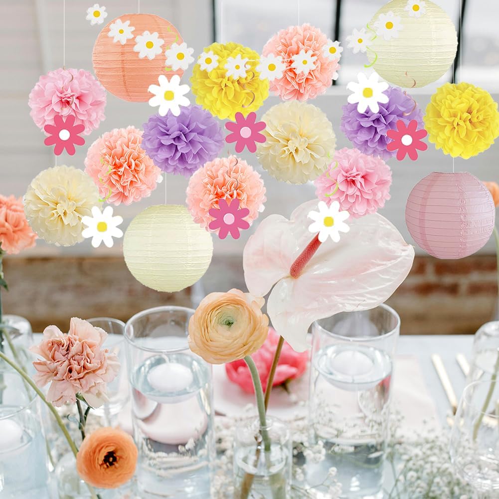 Boho Daisy Party Decorations Kit 11pcs Pom Poms