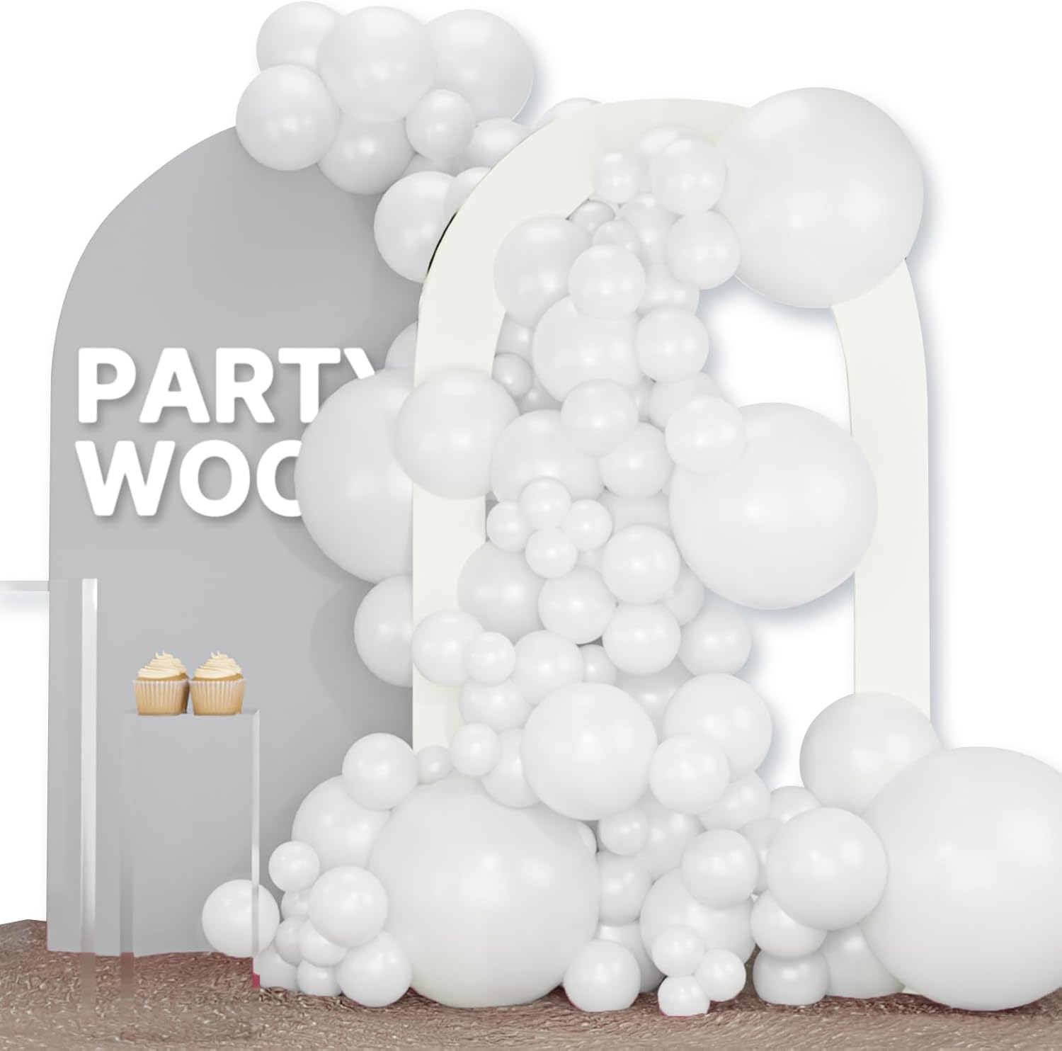 PartyWoo 120 White Balloons Different Sizes Decoration Kit