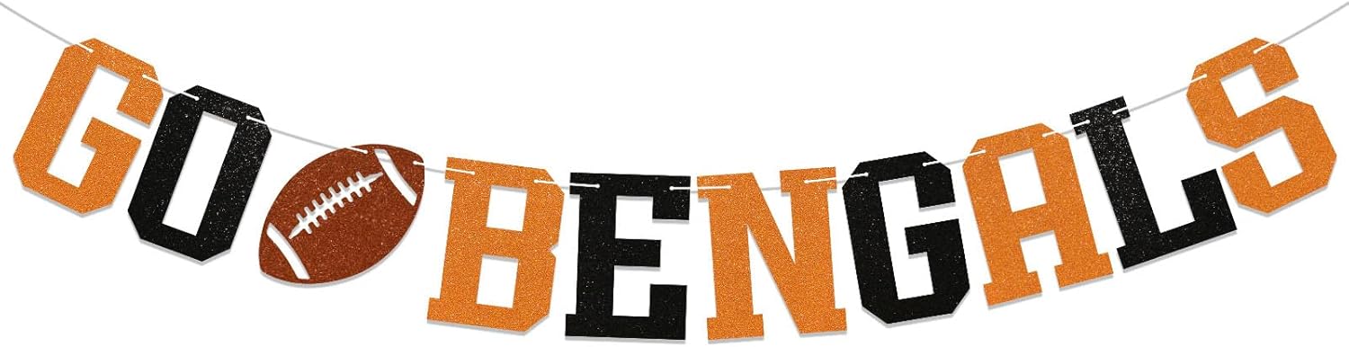 Go Bengals Banner Football Game Day Decor Black Orange Glitter