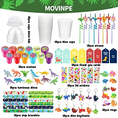 MOVINPE Dinosaur Party Favor Cups with Reusable Straws and Luminous Toys