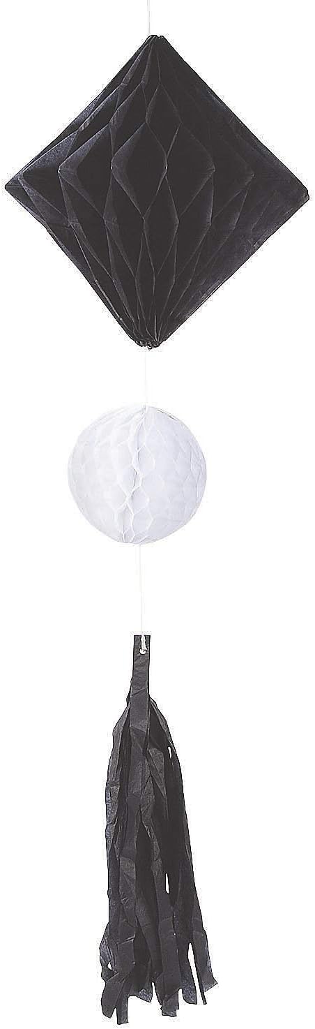 Fun Express Hanging Honeycomb Tissue Paper Set - 3 Pieces Black White