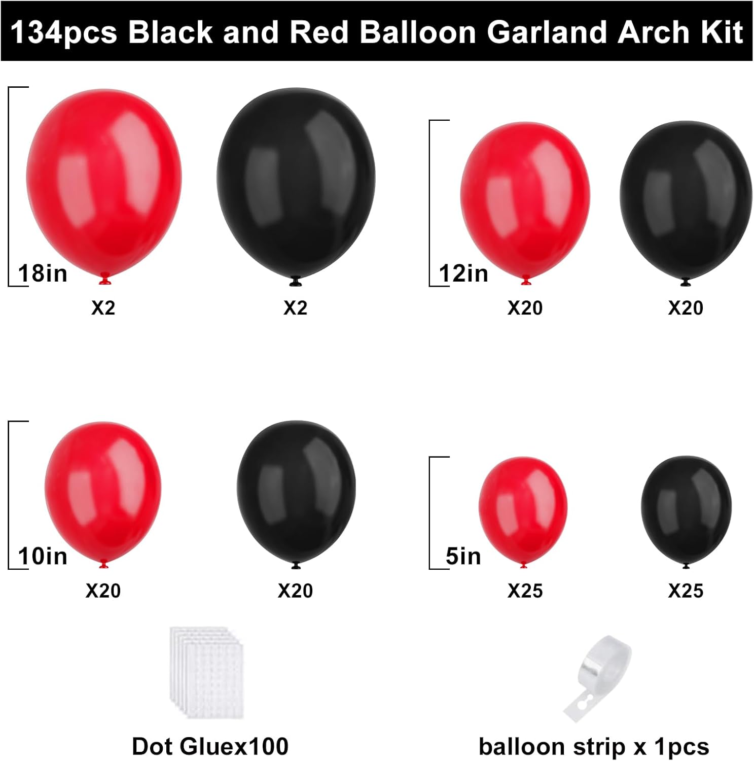 Red Black Balloons Garland Arch Kit 134pcs for Parties