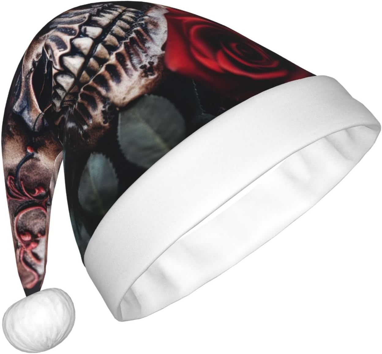 QINZHENG Skull and Red Rose Santa Hat