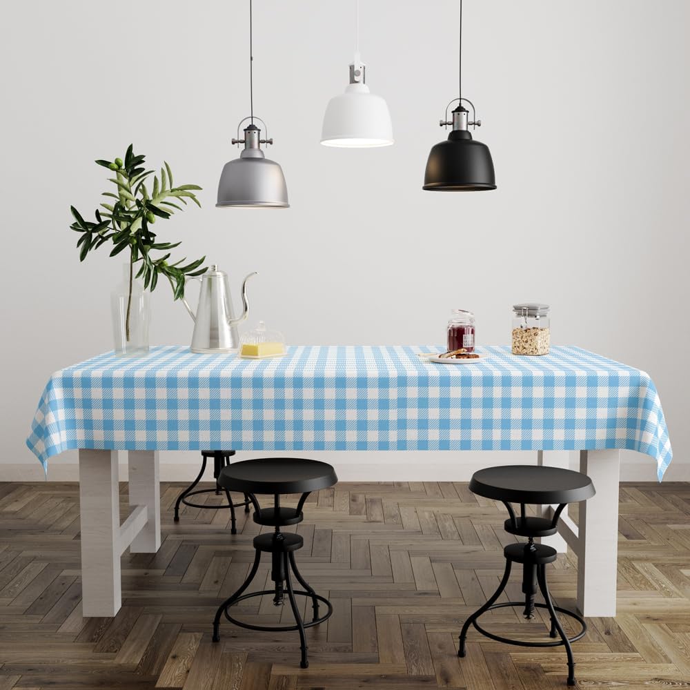 3 Pcs Light Blue Checkered Tablecloth for Outdoor Picnic and Party