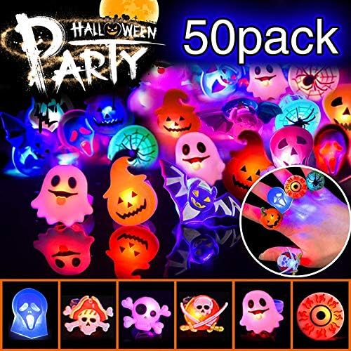 Halloween LED Flashing Ring Set for Kids Adults 50 Pack