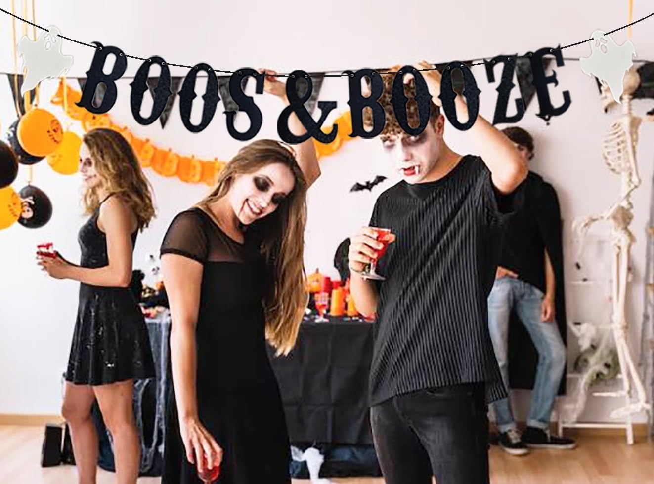 Black Boos Booze Halloween Banner with Glitter