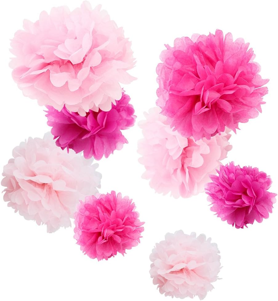 WYZworks Set of 8 Pink Tissue Pom Poms Decorations