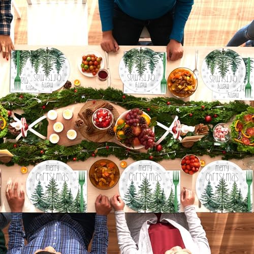 96Pcs Christmas Tree Paper Plates Napkins for 24 Guests