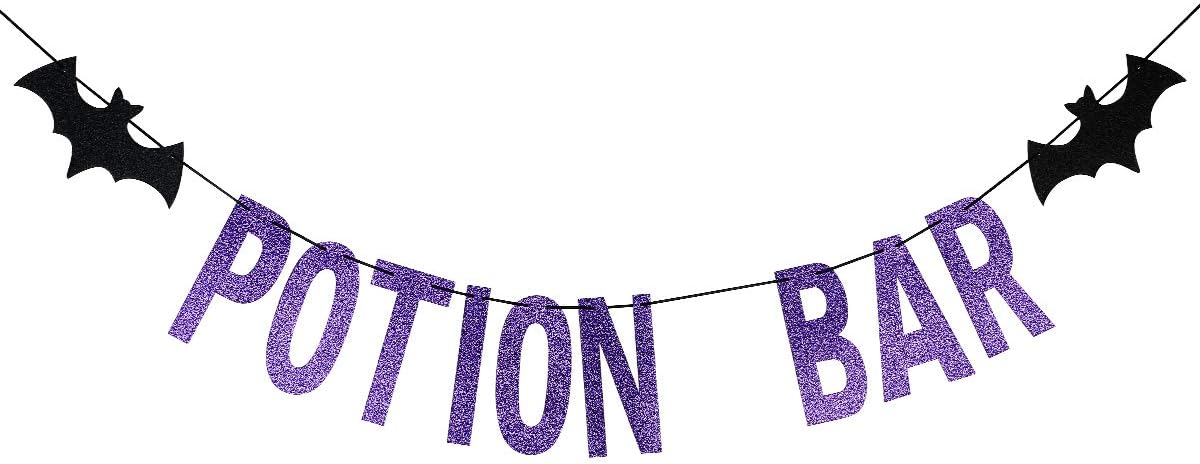 Purple Glitter Potion Bar Banner for Halloween Party Decorations
