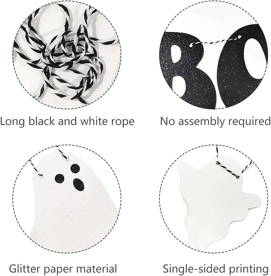 Hey Boo Glittery Ghost Halloween Banner - Black