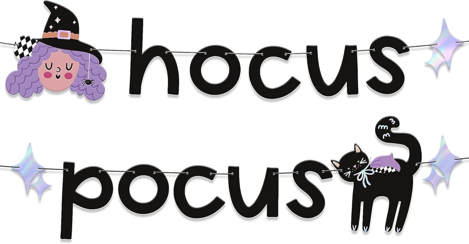 Hocus Pocus Halloween Banner - Witch Cat Decor