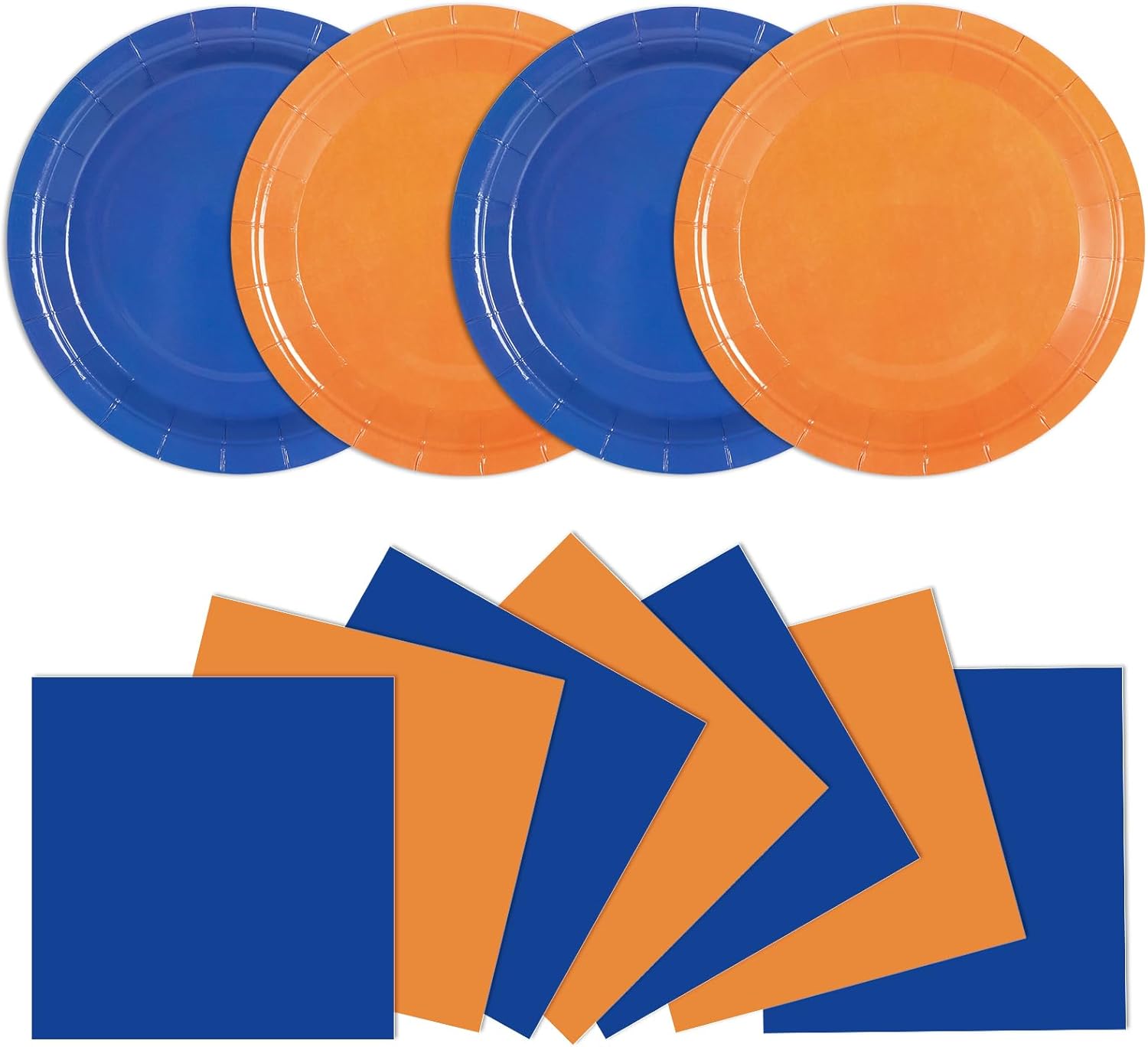 48Pcs Blue and Orange Party Plates Napkins Set