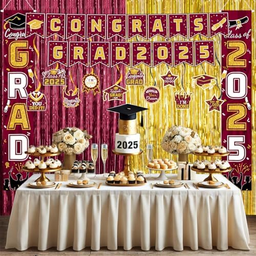2025 Graduation Party Decorations Maroon Gold Set
