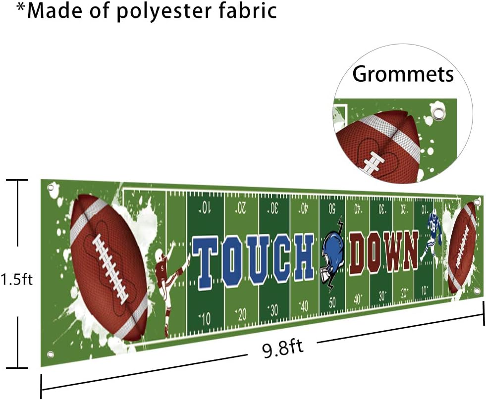 Large Football-Themed Birthday Party Banner with Hanging Ribbon