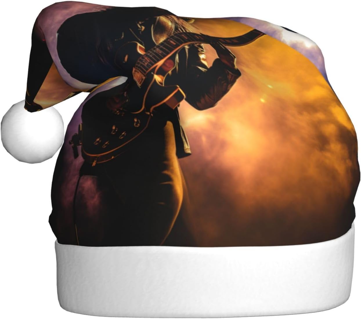 Personalized Santa Hat with Musical Guitar Print for Women