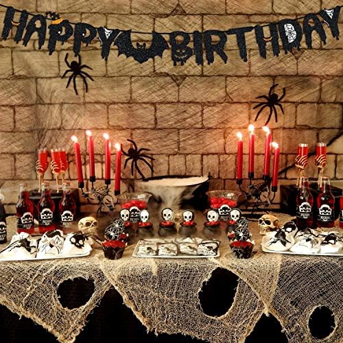 Halloween Happy Birthday Black Glitter Banner