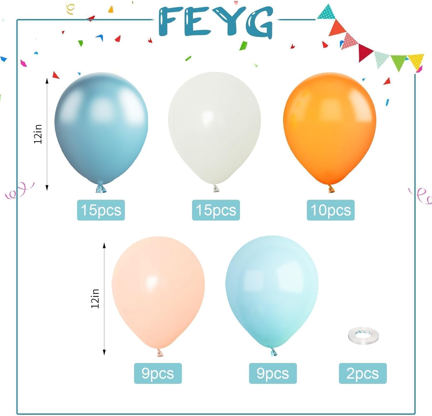 Orange And Blue Balloons Kit 60pcs 12 Inches