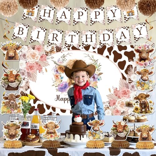 19pcs Highland Cow Party Decorations Set
