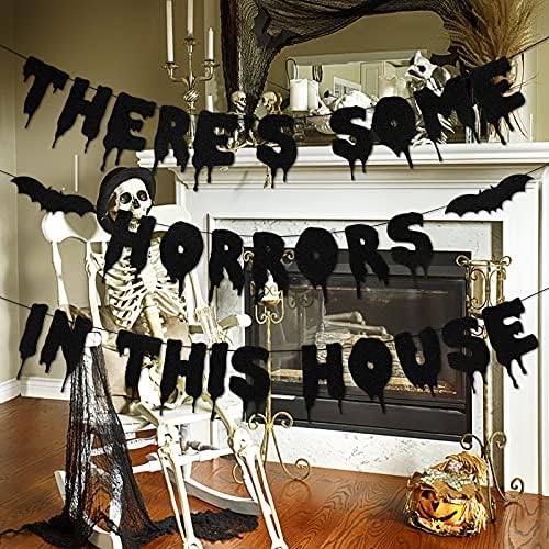 Theres Some Horrors In This House Halloween Banner Black Glitter