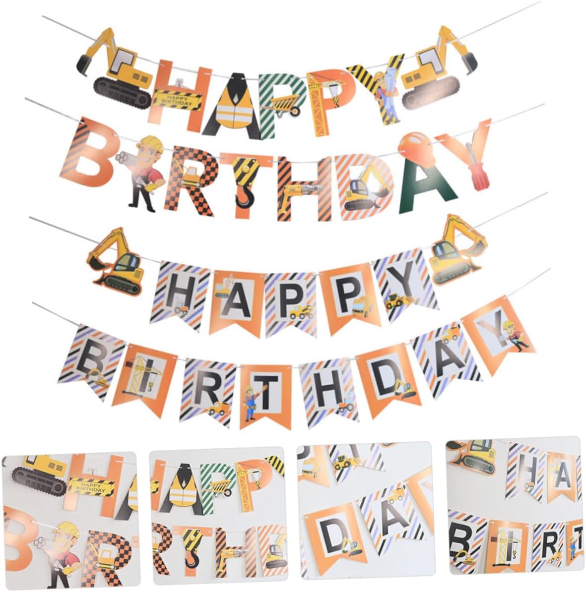 2pcs Excavator Themed Birthday Banners for Boys and Girls