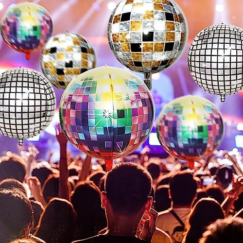 Kaluofan 9PCS Disco Balloons 22 Inches 4D Colorful