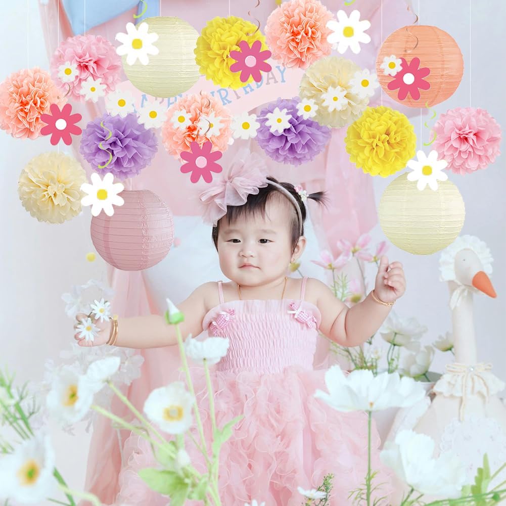 Boho Daisy Party Decorations Kit 11pcs Pom Poms
