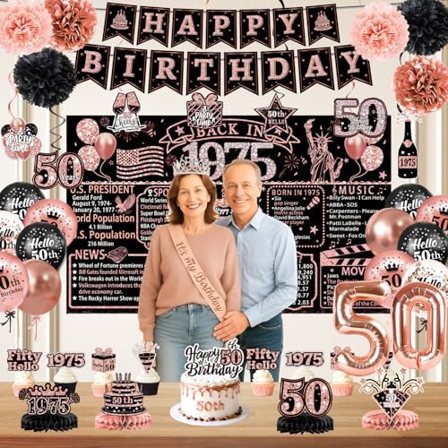 50th Birthday Decor Set 59 pcs Rose Gold Party Essentials