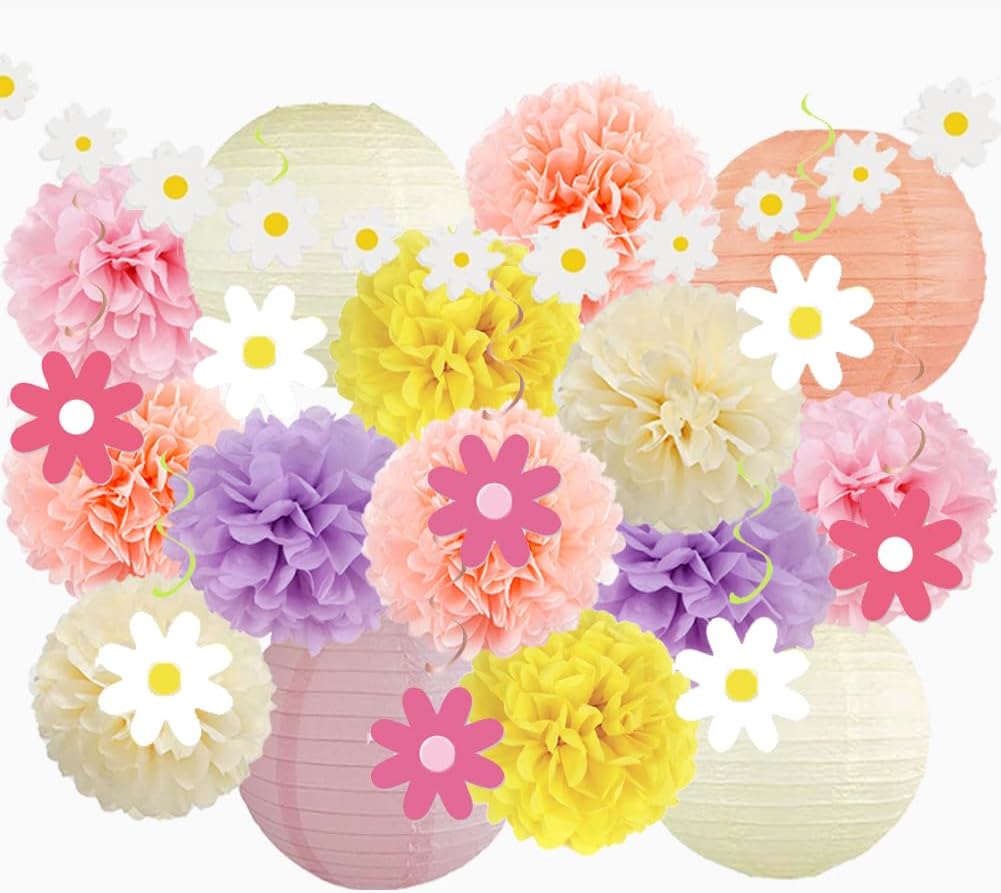 Boho Daisy Party Decorations Kit 11pcs Pom Poms